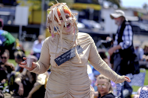 Protesters dressed in costume for the 'Say Nup to the Cup' event.