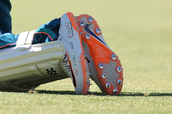 The shoes Usman Khawaja was planning to wear in the Perth Test before the ICC barred them.