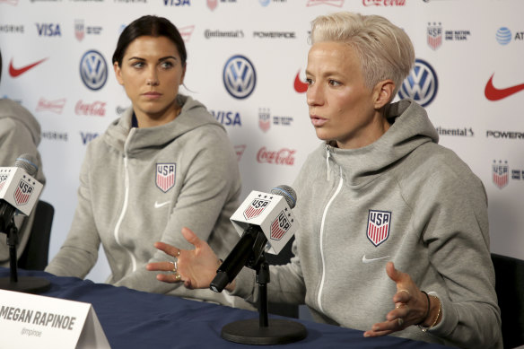 Alex Morgan (left) and Megan Rapinoe were among the players who were successful in their dispute with US Soccer.
