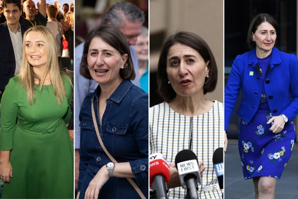 Power dressing, 2022 style ... Jodie Haydon (left) and Gladys Berejiklian in Review.