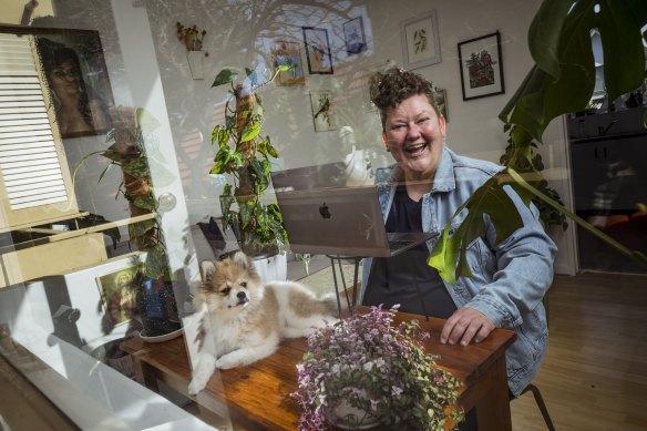 Comedian Kirsty Webeck with Joan the Pomeranian.