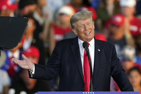 Donald Trump is still fronting Save America rallies months after losing the election. Here, he’s at the Lorain County Fairgrounds in Ohio in June. 