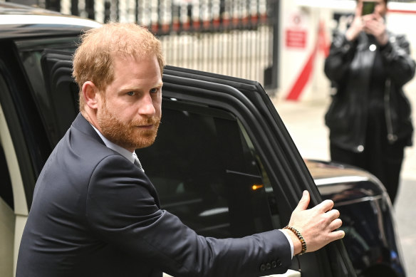 Prince Harry, Duke of Sussex, arrives to give evidence on day two of the Mirror Group Phone hacking trial in London.