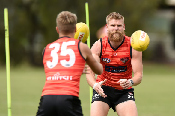 Michael Hurley focuses at training on Monday.