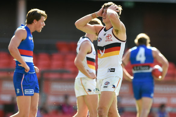 A dejected Jake Kelly during the Crows' loss.