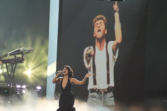 Nominee Raye performed twice during the event, including during the tribute to George Michael.