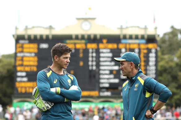 The departures of former captain Tim Paine (left) and former coach Justin Langer are handled swiftly in The Test.