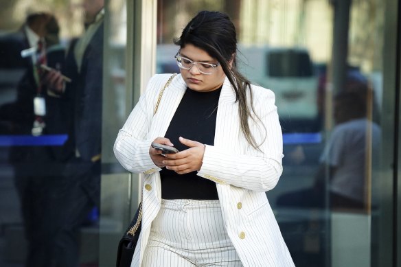 Tesla drive Sakshi Agrawal outside the County Court on Tuesday.