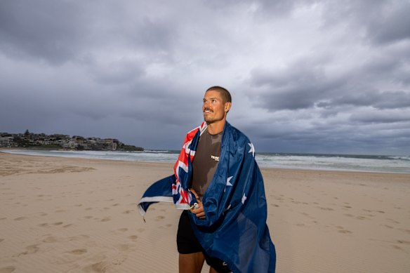 William Goodge in Bondi Beach after finishing his record-breaking run.
