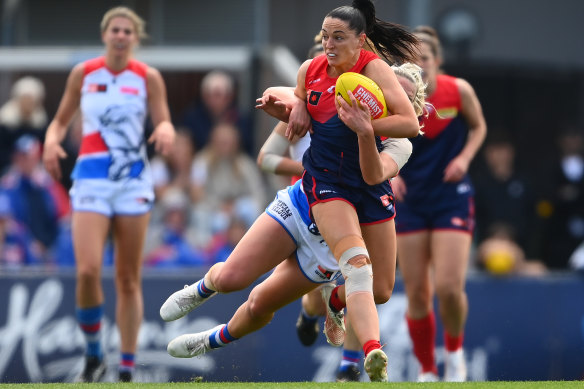 Sinead Goldrick charges forward for the Demons.