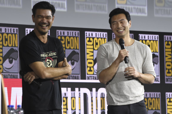 Director Destin Daniel Cretton, left, and Simu Liu, who stars in Shang-Chi and The Legend of the Ten Rings .