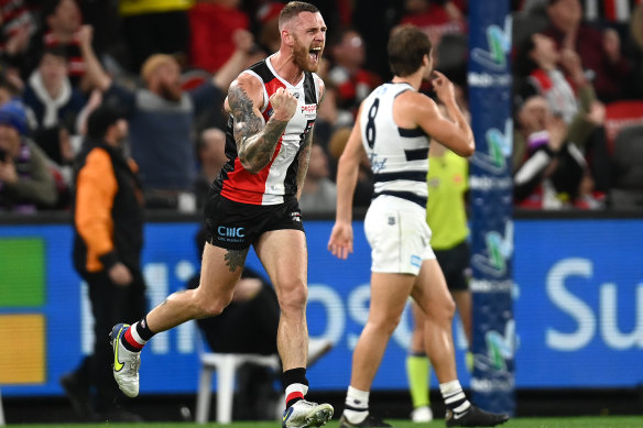 In-form: Tim Membrey celebrates a goal.