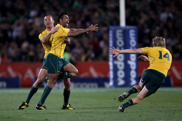 Kurtley Beale after kicking a match-winning penalty goal in 2010 against the Springboks. 