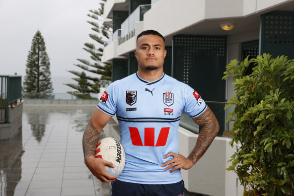 Spencer Leniu at NSW’s camp at Coogee on Tuesday, the first time he’d ever been to the beachside suburb.