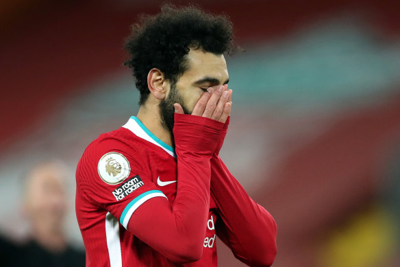Liverpool star Mohamed Salah reacts to the Reds' first home Premier League defeat in almost four years.