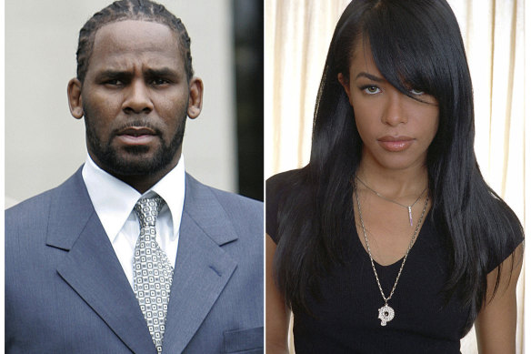 R. Kelly and the late R&B singer and actress Aaliyah. At age 27, R. Kelly married the then 15-year-old in secret.  The marriage was annulled because of her age.