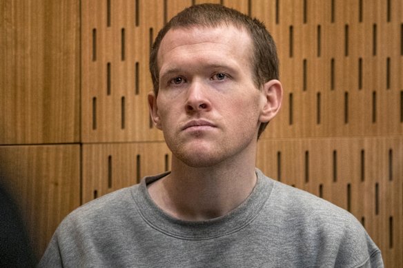 Brenton Tarrant on the final day of his sentencing hearing in 2020. 