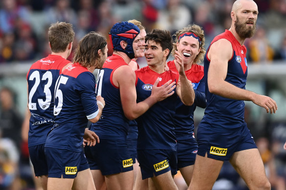 Toby Bedford kicks his first goal in AFL footy.