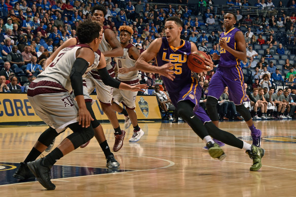 Simmons on court during his year at LSU. He was later benched by his coach for not attending classes.