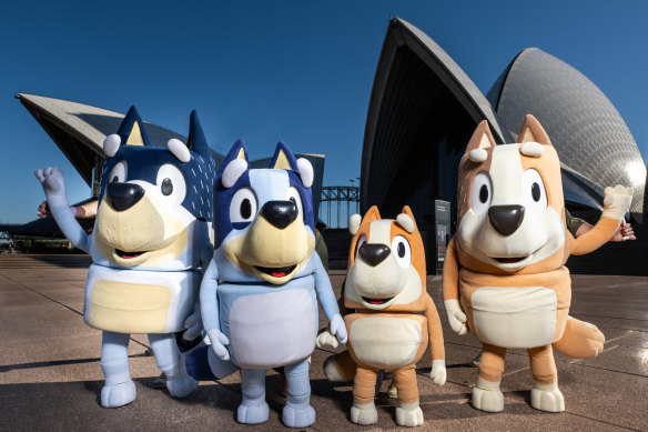 The cast of <i>Bluey’s Big Play</i> poses at the Sydney Opera House.