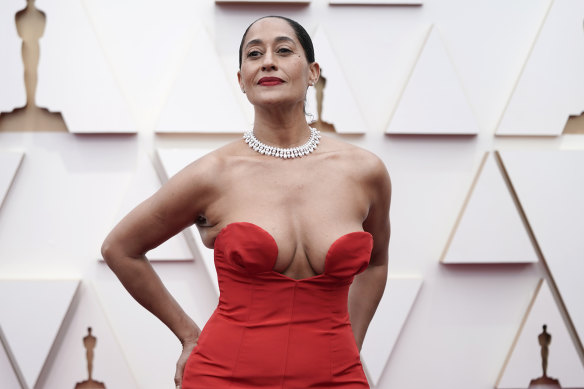 Tracee Ellis Ross arrives at the Oscars on Monday wearing a Carolina Herrera gown.