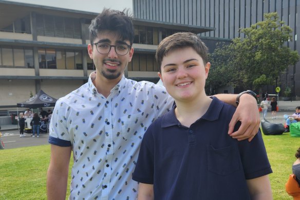 Penrith High students Gabe and Aatish were overcome with joy when they opened their ATARs together.