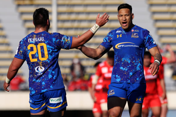 Israel Folau playing for the NTT Shining Arcs in Japan’s League One competition.