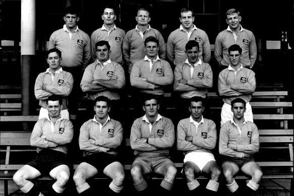 The 1962 Wallabies. Ken Catchpole is seated bottom row, far right.