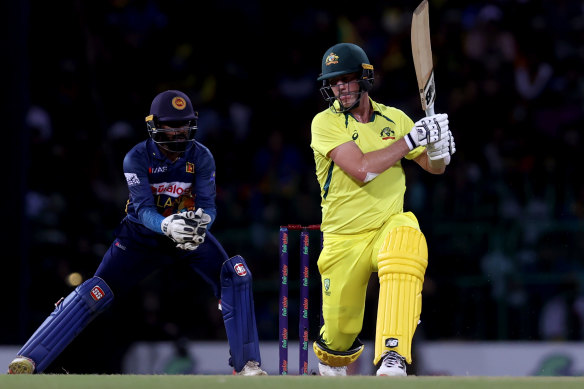 Pat Cummins of Australia bats during the 4th match in the ODI series between Sri Lanka and Australia.