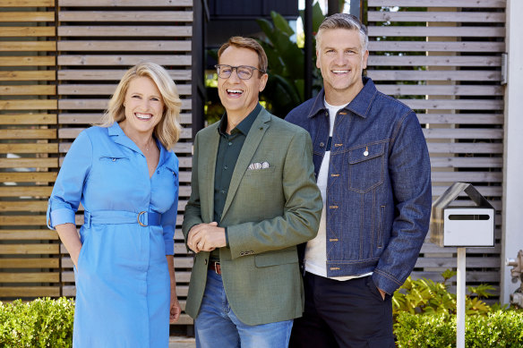 Andrew Winter (centre) with <i>Selling Houses Australia’s</i> new presenters Wendy Moore and Dennis Scott.