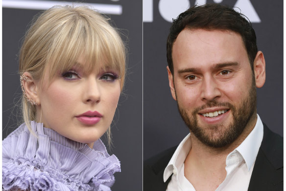 Taylor Swift and Scooter Braun, who  purchased Big Machine Records and acquired Swift's master recordings.
