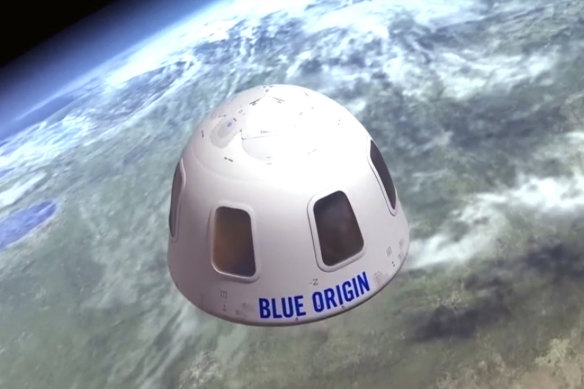 An illustration provided by Blue Origin shows the capsule that the company aims to take tourists into space. 