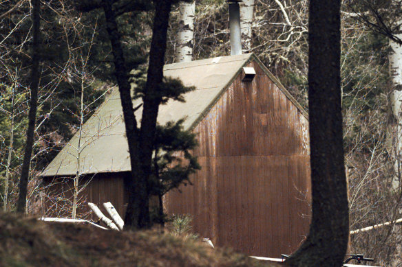 This April 6, 1996 file photo shows Ted Kaczynski’s cabin in the woods of Montana.