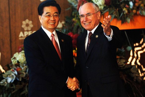 China’s then-president Hu Jintao offered a breeding pair of pandas on a 10-year loan in 2007 while visiting Sydney for the APEC summit. He is pictured with John Howard, who was Australian prime minister at the time.