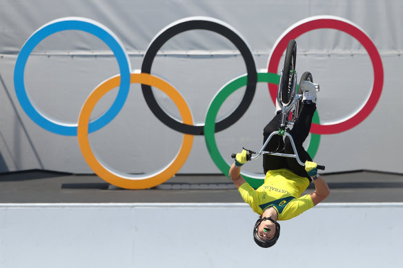 Australian Natalya Diehm on the last day of the women’s BMX freestyle in Tokyo.