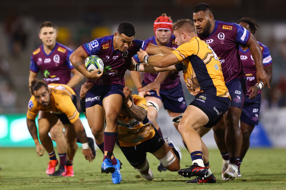 Hunter Paisami of the Reds in action during the round four Super RugbyAU match between the Brumbies and the Reds.
