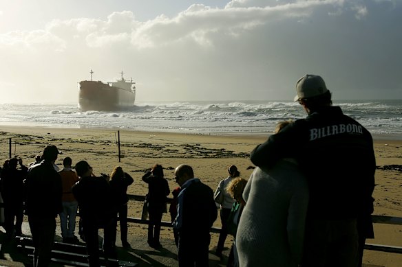 The Pasha Bulker aground off Nobbys Beach in Newcastle, June 2007.