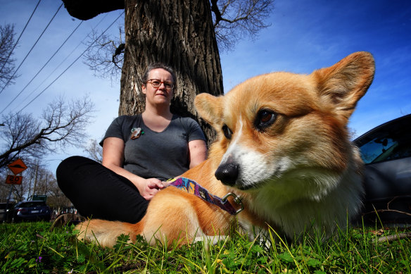 Lucinda Mathieson with her eight-year-old corgi, Honey, known in her neighbourhood as the royal dog.
