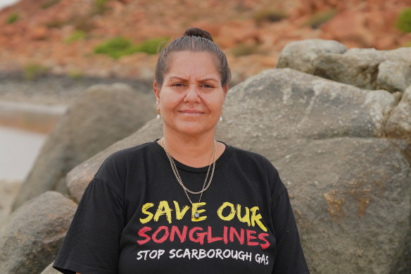Raelene Cooper, a Mardudhunera woman, wants an end to industrial development near the Murujuga rock art in the Pilbara.