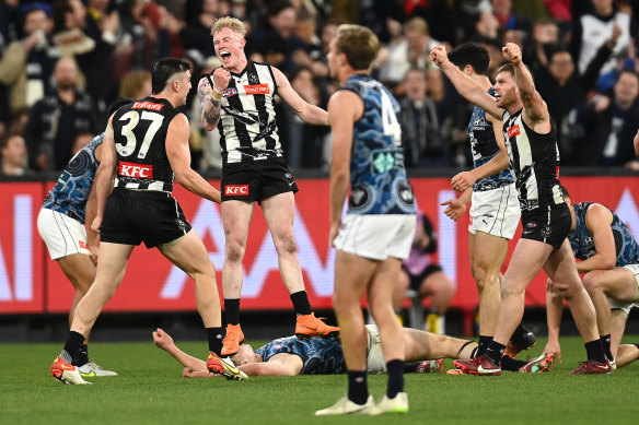 Way to go: Collingwood triumph over Carlton.