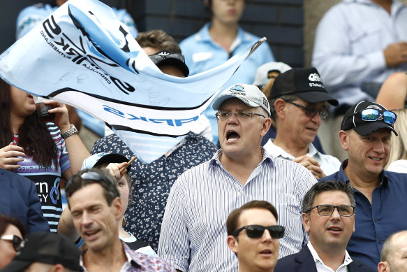 Scott Morrison attending a Sharks game in 2019.