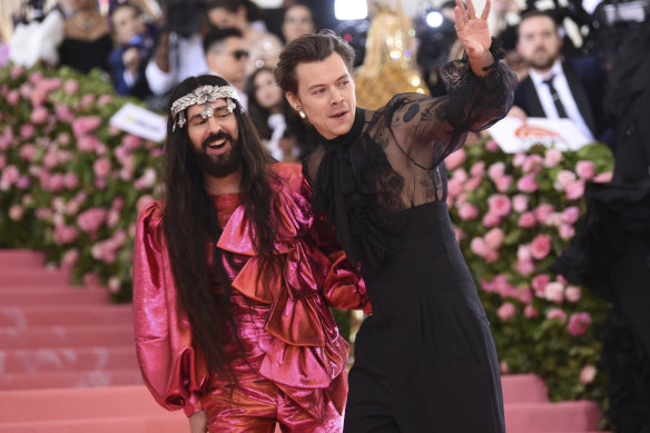 Departing Gucci creative director Alessandro Michele, left, and Harry Styles at the 2019 Met Gala.