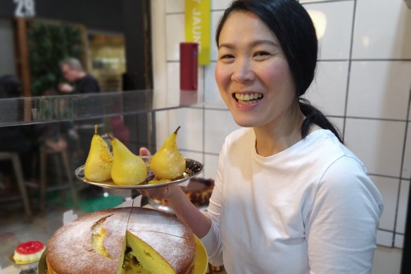 Joy Jaune patisserie owner Joey Leung with her lemon olive oil cake.