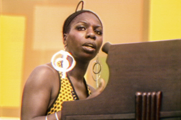 Nina Simone performing at the Harlem Cultural Festival in 1969, featured in Summer of Soul. 