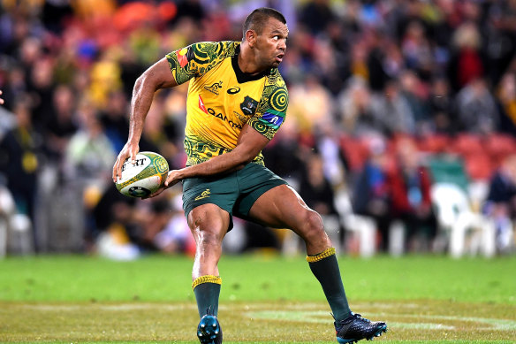 Kurtley Beale playing in the Wallabies indigenous jersey in 2019.