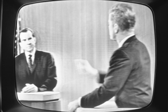US Vice-President Richard Nixon (left) faces Senator John F. Kennedy in one of four presidential debates in 1960. The election saw the first televised debates in US history.