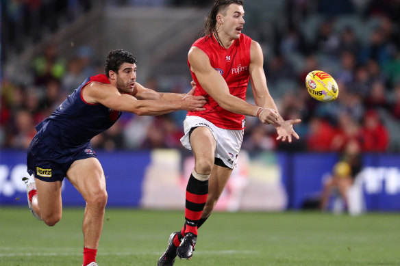Sam Draper, right,  and Christian Petracca of the Demons during round five.