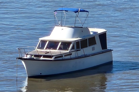 The bay cruiser before it sunk off West End’s Orleigh Park after allegedly being struck by a CityCat on Tuesday night.