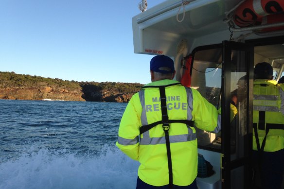 Search crews looking for the missing 42-year-old man in Gillards Beach, near Tathra, on Thursday.