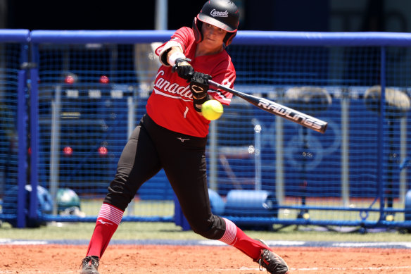 The Canadian bats, including that of Kelsey Harshman, were firing against Australia.